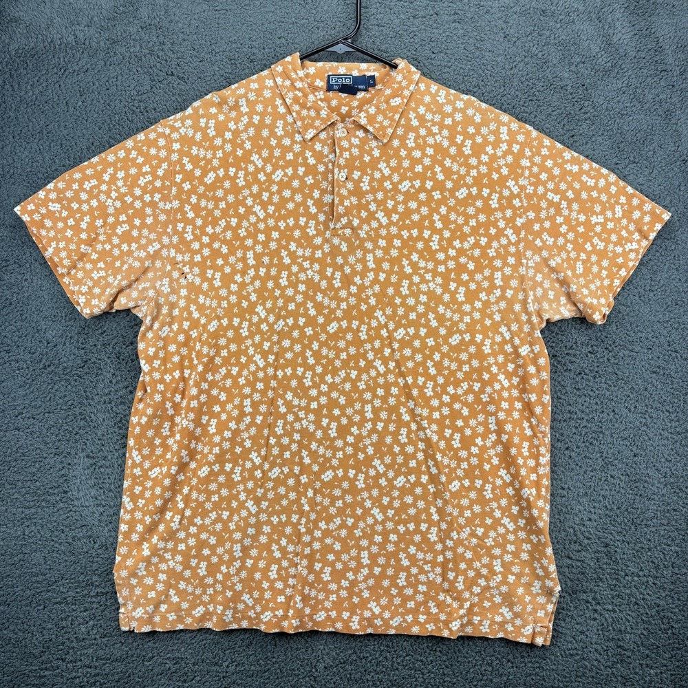 Polo Ralph Lauren Shirt Men L AOP All Over‎ Print Floral Pique Polo